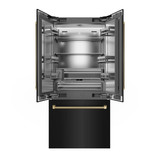 ZLINE Autograph 36-Inch Black Stainless Steel French Door Fridge w/ Stainless Interior & Bronze Helix Handles (SRBIVZ-BS36KCB)