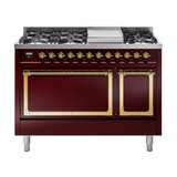 ILVE Nostalgie II Noblesse 48" Dual Fuel Freestanding Range 8 Sealed Burners + Griddle with Solid Door -  UN48FQNMP