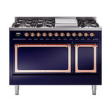 ILVE Nostalgie II Noblesse 48" Dual Fuel Freestanding Range 8 Sealed Burners + Griddle with Solid Door -  UN48FQNMP