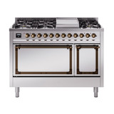 ILVE Nostalgie II Noblesse 48" Dual Fuel Freestanding Range 8 Sealed Burners + Griddle with Solid Door -  UN48FQNMP
