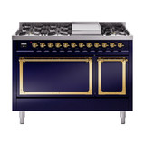 ILVE Nostalgie II Noblesse 48" Dual Fuel Freestanding Range 8 Sealed Burners + Griddle with Solid Door -  UN48FQNMP