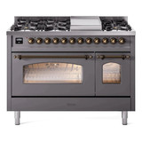 ILVE 48" Nostalgie II Series Freestanding Double Oven Dual Fuel Range with 8 Sealed Burners and Griddle - UP48FNMP