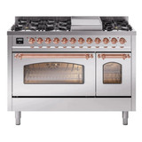 ILVE 48" Nostalgie II Series Freestanding Double Oven Dual Fuel Range with 8 Sealed Burners and Griddle - UP48FNMP