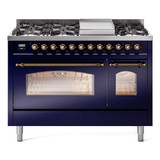 ILVE 48" Nostalgie II Series Freestanding Double Oven Dual Fuel Range with 8 Sealed Burners and Griddle - UP48FNMP