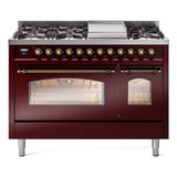 ILVE 48" Nostalgie II Series Freestanding Double Oven Dual Fuel Range with 8 Sealed Burners and Griddle - UP48FNMP