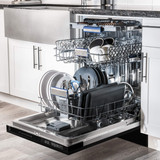 ZLINE 5-Piece Appliance Package - 30-Inch Dual Fuel Range with Brass Burners, Refrigerator with Water Dispenser, Convertible Wall Mount Hood, Microwave Drawer, and 3-Rack Dishwasher in Black Stainless Steel (5KPRW-RABRH30-MWDWV)