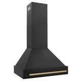 ZLINE Autograph Edition 3-Piece Appliance Package - 30-Inch Dual Fuel Range, Wall Mounted Range Hood, & 24-Inch Tall Tub Dishwasher in Black Stainless Steel with Champagne Bronze Trim (3AKP-RABRHDWV30-CB)