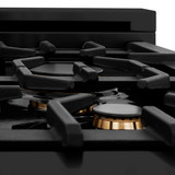 ZLINE Autograph Edition 3-Piece Appliance Package - 30-Inch Dual Fuel Range, Wall Mounted Range Hood, & 24-Inch Tall Tub Dishwasher in Black Stainless Steel with Champagne Bronze Trim (3AKP-RABRHDWV30-CB)