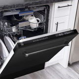 ZLINE 5-Piece Appliance Package - 36-Inch Gas Range, Refrigerator with Water Dispenser, Convertible Wall Mount Hood, Microwave Drawer, and 3-Rack Dishwasher in Black Stainless Steel (5KPRW-SGRBRH36-MWDWV)