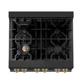 ZLINE Autograph Edition 4-Piece Appliance Package - 30-Inch Dual Fuel Range, Refrigerator with Water Dispenser, Wall Mounted Range Hood, & 24-Inch Tall Tub Dishwasher in Black Stainless Steel with Champagne Bronze Trim (4KAPR-RABRHDWV30-CB)