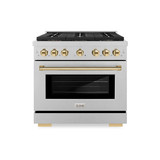 ZLINE Autograph Edition 36-Inch 5.2 cu. ft. Paramount Dual Fuel Range with 6 Burner DuoPro™ Cooktop and Electric Convection Oven in Satin Stainless Steel and Polished Gold Accents (PSDRSZ-36-G)