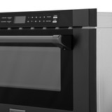 ZLINE 5-Piece Appliance Package - 30-Inch Gas Range, Hood, Refrigerator, Dishwasher, and Microwave Drawer in Black Stainless Steel