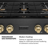 ZLINE Autograph 36-Inch Paramount Gas Rangetop with 6 Burners and Porcelain Cooktop in Black Satin with Champagne Accents (SRTBSZ-36-CB)
