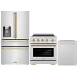 ZLINE 3-Piece Appliance Package - 30-Inch Paramount Induction Range, Refrigerator with Water Dispenser, and Dishwasher in Stainless Steel with Polished Gold Trim