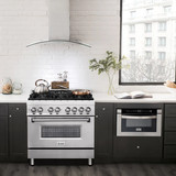 ZLINE 5-Piece Appliance Package - 36-Inch Dual Fuel Range, Hood, Refrigerator with Water Dispenser, Dishwasher, and Microwave Drawer in Stainless Steel