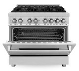 ZLINE 5-Piece Appliance Package - 36-Inch Dual Fuel Range, Hood, Refrigerator with Water Dispenser, Dishwasher, and Microwave Drawer in Stainless Steel