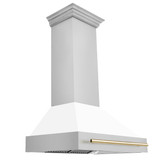 ZLINE Autograph Edition 3-Piece Appliance Package - 36-Inch Gas Range, Wall Mounted Range Hood, & 24-Inch Tall Tub Dishwasher in Stainless Steel and White Door with Gold Trim (3AKP-SGRWMRHDWM36-G)