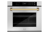 ZLINE Autograph Edition 2-Piece Appliance Package - 30-Inch Single Wall Oven with Self-Clean and 30-inch Built-In Microwave Oven in Stainless Steel with Gold Trim