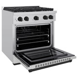 ZLINE Autograph Edition 2-Piece Appliance Package - 30-Inch Gas Range and Wall Mounted Range Hood in Stainless Steel with Matte Black Trim (2AKP-SGRRH30-MB)
