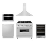 ZLINE Appliance Package - 36-Inch Dual Fuel Range, Range Hood, Microwave Drawer, Tall Tub Dishwasher and Wine Cooler in Stainless Steel (5KP-RARH36-MWDWV-RWV)