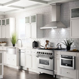 ZLINE 5-Piece Appliance Package - 36-Inch Dual Fuel Range, Refrigerator, Convertible Wall Mount Hood, Microwave Drawer, and 3-Rack Dishwasher in Stainless Steel (5KPR-RARH36-MWDWV)