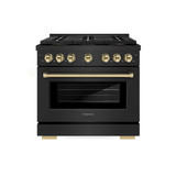 ZLINE Autograph Edition 36-Inch 5.2 cu. ft. Paramount Dual Fuel Range with 6 Burner DuoPro™ Cooktop and Electric Convection Oven in Black Stainless Steel and Polished Gold Accents (PSDRBZ-36-G)