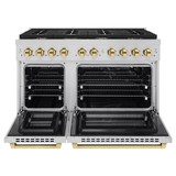 ZLINE Autograph Edition 4-Piece Appliance Package - 48-Inch Gas Range, Refrigerator, Wall Mounted Range Hood, & 24-Inch Tall Tub Dishwasher in Stainless Steel with Gold Trim (4AKPR-SGRRHDWM48-G)