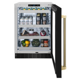 ZLINE Autograph Edition 24-Inch Touchstone 151 Can Beverage Fridge with Black Stainless Steel Glass Door and Champagne Bronze Helix Handle (RBSOZ-BS-24-KCB)