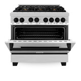 ZLINE Autograph Edition 2-Piece Appliance Package - 36-Inch Dual Fuel Range & Wall Mounted Range Hood in Stainless Steel with Matte Black Trim (2AKP-RARH36-MB)