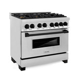 ZLINE Autograph Edition 2-Piece Appliance Package - 36-Inch Dual Fuel Range & Wall Mounted Range Hood in Stainless Steel with Matte Black Trim (2AKP-RARH36-MB)