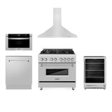 ZLINE Appliance Package - 36-Inch Dual Fuel Range, Range Hood, Microwave Drawer, Tall Tub Dishwasher and Beverage Fridge in Stainless Steel (5KP-RARH36-MWDWV-RBV)