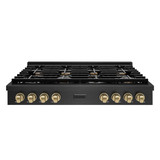 ZLINE Autograph 48-Inch Paramount Gas Rangetop with 8 Burners and Porcelain Cooktop in Black Satin with Champagne Accents (SRTBSZ-48-CB)