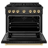 ZLINE Autograph 36-Inch 5.2 Cu. Ft. Gas Range with 6 Burner Cooktop and Convection Gas Oven in Black Satin and Gold Accents (SGRBSZ-36-G)