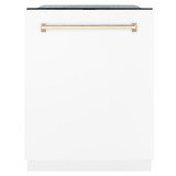 ZLINE Autograph Edition 3-Piece Appliance Package - 48-Inch Gas Range, Wall Mounted Range Hood, & 24-Inch Tall Tub Dishwasher in Stainless Steel and White Door with Gold Trim (3AKPR-SGRWMRH48-G)