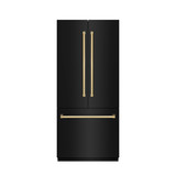 ZLINE Autograph Edition 36-Inch 19.6 cu. ft. French Door Built-In Bottom Freezer Refrigerator with Water Dispenser and Ice Maker in Black Stainless Steel with Stainless Steel Interior and Polished Gold Accents (SRBIVZ-BS-36-G)