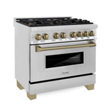 ZLINE Autograph Edition 2-Piece Appliance Package - 36-Inch Dual Fuel Range and Wall Mounted Range Hood in Stainless Steel with Champagne Bronze Trim (2AKP-RARH36-CB)
