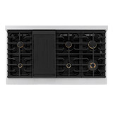 ZLINE Autograph Edition 2-Piece Appliance Package - 48-Inch Gas Range & Wall Mounted Range Hood in Satin Stainless Steel with White Matte Door and Matte Black Trim (2AKPR-SGRSWMRH48-MB)