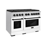 ZLINE Autograph Edition 2-Piece Appliance Package - 48-Inch Gas Range & Wall Mounted Range Hood in Satin Stainless Steel with White Matte Door and Matte Black Trim (2AKPR-SGRSWMRH48-MB)