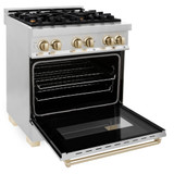 ZLINE Autograph Edition 2-Piece Appliance Package - 30-Inch Dual Fuel Range & Wall Mounted Range Hood in Stainless Steel with Gold Trim (2AKP-RARH30-G)