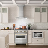 ZLINE Autograph Edition 2-Piece Appliance Package - 30-Inch Dual Fuel Range & Wall Mounted Range Hood in Stainless Steel with Gold Trim (2AKP-RARH30-G)