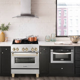 ZLINE Autograph Edition 2-Piece Appliance Package - 30-Inch Dual Fuel Range & Wall Mounted Range Hood in Stainless Steel with Gold Trim (2AKP-RARH30-G)