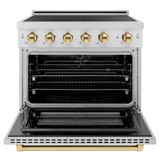 ZLINE 3-Piece Appliance Package - 36-Inch Autograph Edition Induction Range, 36-Inch French Door Refrigerator, and Dishwasher in Stainless Steel with Gold Trim