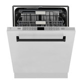 ZLINE 5-Piece Appliance Package - 36-Inch Gas Range, Hood, Refrigerator, Dishwasher, and Microwave Drawer in Stainless Steel with Matte Black Accents