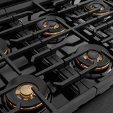 ZLINE Autograph 48-Inch Paramount Gas Rangetop with 8 Burner DuoPro™ Cooktop in Black Satin and Polished Gold Accents (PSRTBSZ-48-G)