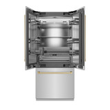 ZLINE Autograph Edition 36-Inch 19.6 cu. ft. French Door Built-In Bottom Freezer Refrigerator with Water Dispenser and Ice Maker in Stainless Steel with Stainless Steel Interior and Champagne Bronze Accents (SRBIVZ-304-36CB)