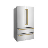 ZLINE Autograph 36-Inch Counter-Depth Refrigerator in Stainless Steel and Gold Helix Handles (RFMZ-36-KG)