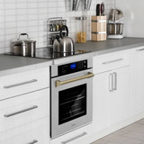 ZLINE Autograph Edition 2-Piece Appliance Package - 30-Inch Single Wall Oven with Self-Clean and 30-inch Built-In Microwave Oven in Satin Stainless Steel with Champagne Bronze Trim