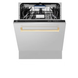 ZLINE Autograph Edition 3-Piece Appliance Package - 30-Inch Gas Range, Wall Mounted Range Hood, & 24-Inch Tall Tub Dishwasher in Stainless Steel with Gold Trim (3AKP-SGRRHDWM30-G)