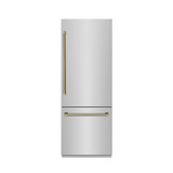 ZLINE Autograph 30-Inch Built-In Refrigerator w/ Gray Interior and Polished Gold Helix Handles (GRBIVZ-30430KG)