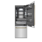 ZLINE Autograph 30-Inch Built-In Refrigerator w/ Gray Interior and Polished Gold Helix Handles (GRBIVZ-30430KG)